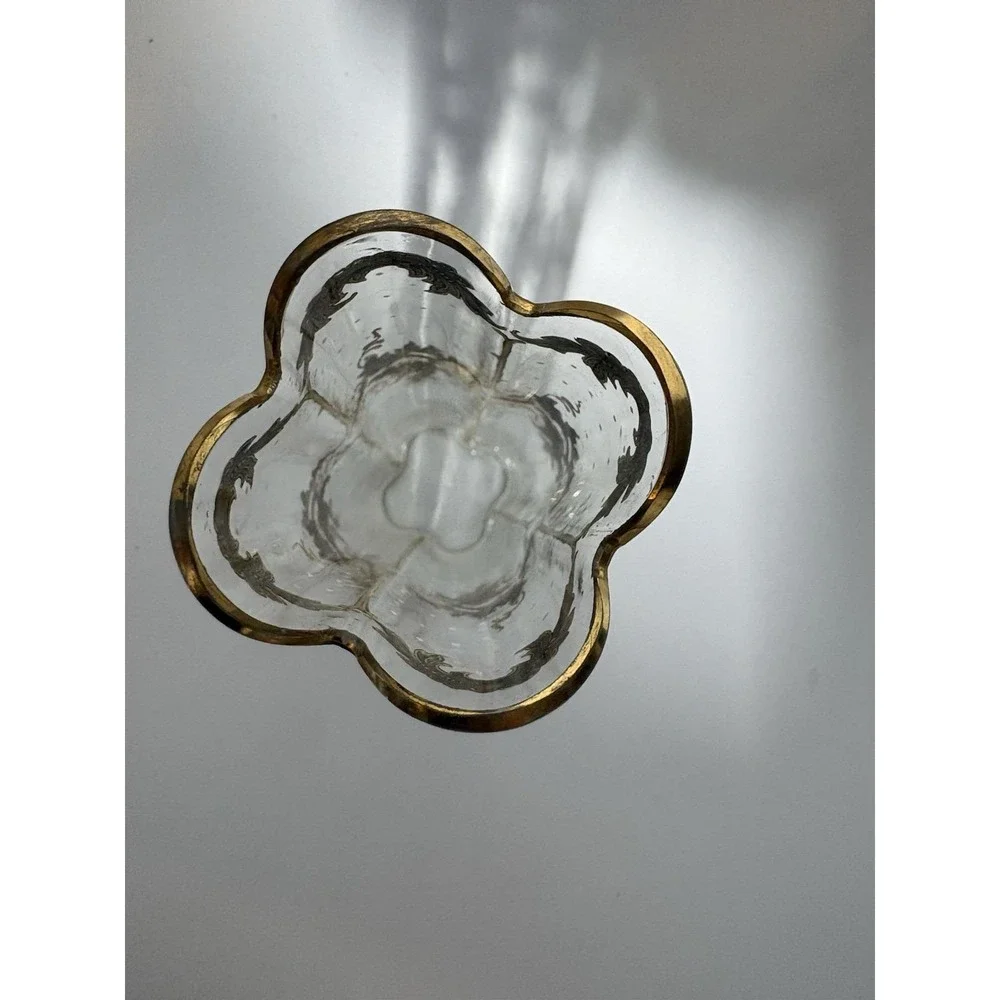 Antique Bohemian Art Glass Vase Raised Gold Gilt Enamel Quatrefoil Bubbles 7 In